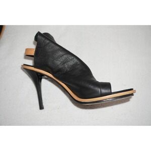 Balenciaga Black Leather High Vamp Slingback Sandals Stiletto Heel IT 39 US 9
